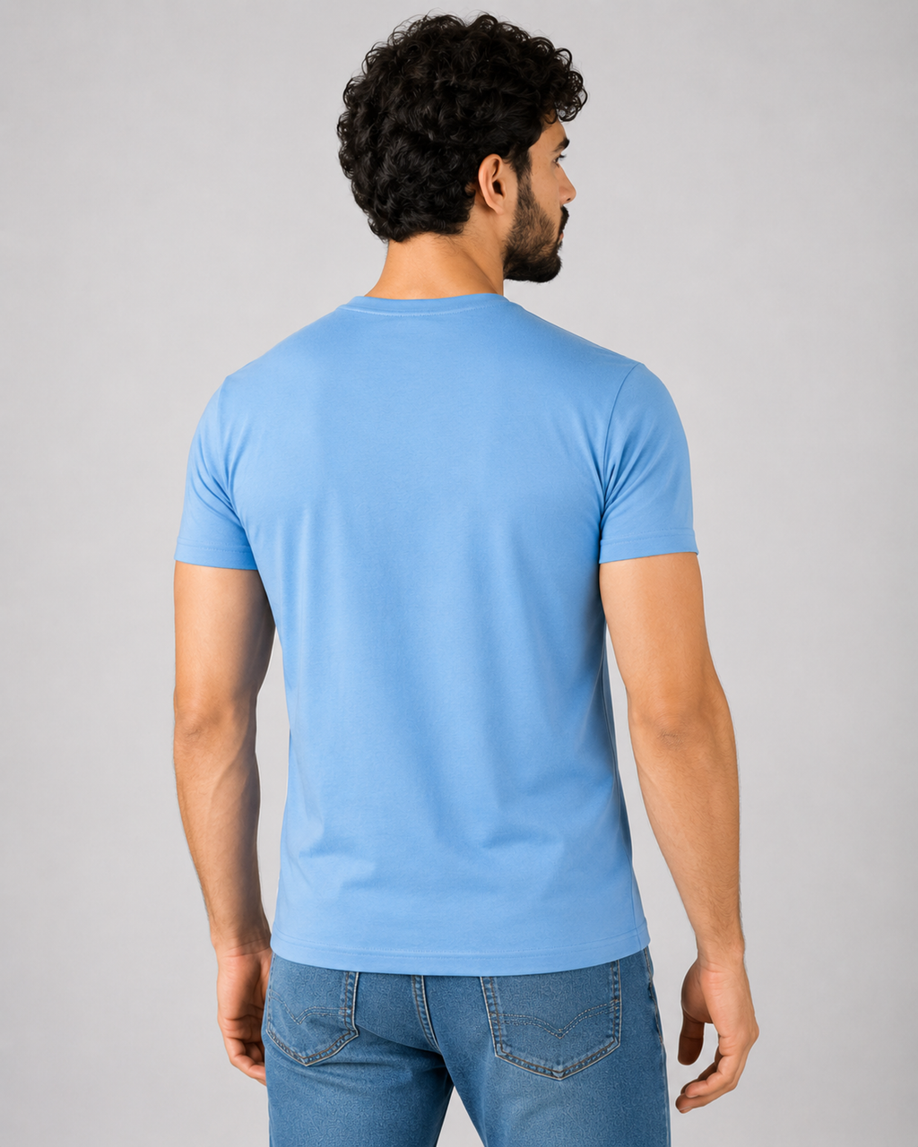 Crew Neck Tee Shirts - Light Blue