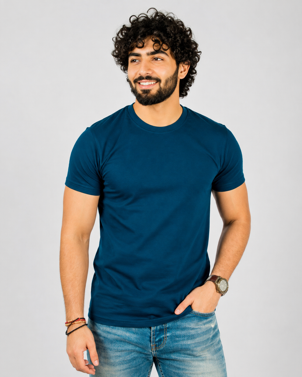 Crew Neck Tee Shirts - Navy Blue
