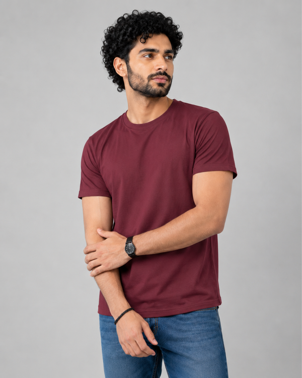Crew Neck Tee Shirts - Maroon