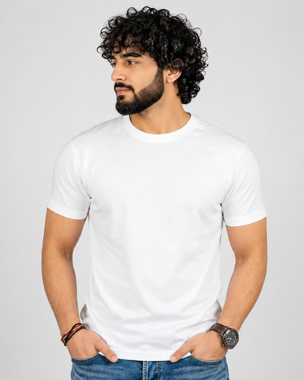 Crew Neck Tee Shirts - White